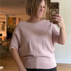 Quince Size Medium Cashmere Cotton Blend 1/2 Sleeve Pale Pink Women's Blouse Top